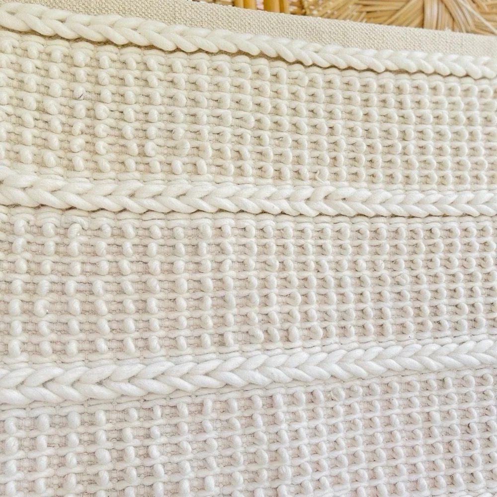 XL Cream Off White Wool and Cotton Woven Tapestry Wall Hanging Boho Neutral Deco